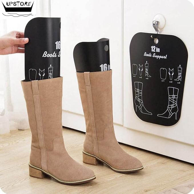 2Pairs Black Plastic Thicken Long Automatic Stand Support Shaper Shoe Trees Tall Short Boot Shaper Inserts Pads Knee High Shoes Thigh Boot Holder Hanger for Women Lady Most Shoes(10inch/27cm)