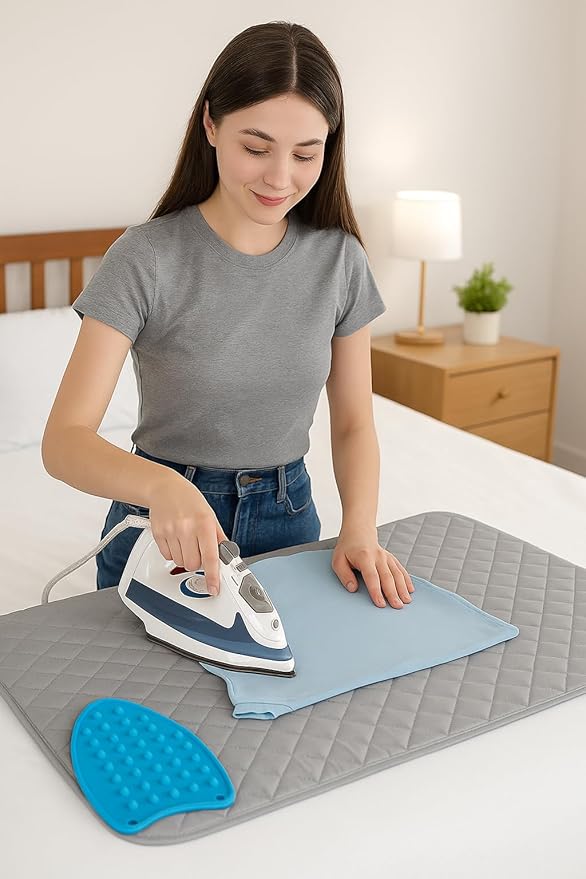Iron Anywhere Quilted Magnetic Ironing Mat with Silicone Heat-Resistant Iron Rest – Travel & Home, 18” x 31”