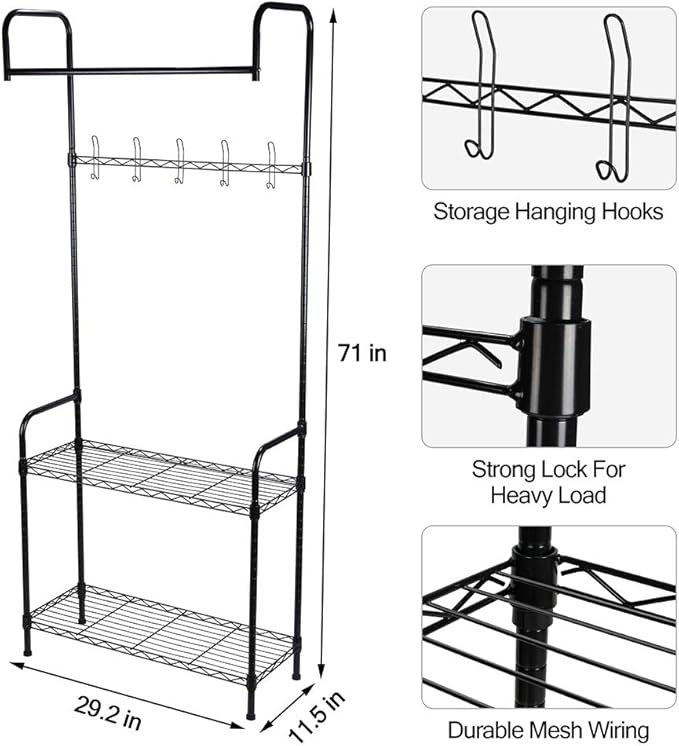 Modern Home Entryway/Mudroom Coat/Hat/Shoe Rack Organizer - Entrance Hall Tree Storage Rack for Jackets, Umbrella, Caps, Backpacks, Scarves and more