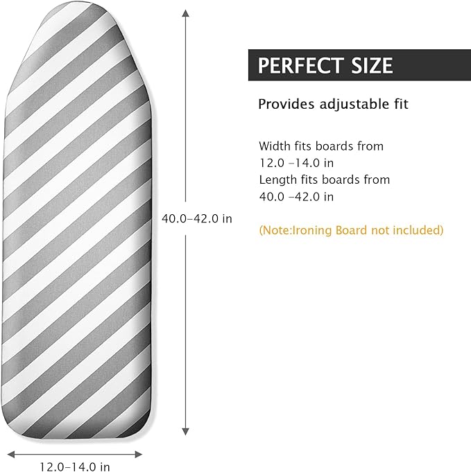 SheeChung Over The Door Ironing Board Cover 14x42 Inch,Thick Iron Covers with Fastener Straps & Pull Bungee Cord,Durable 3 Layers Scorch & Stain Resistant Padded Door Ironing Board Cover