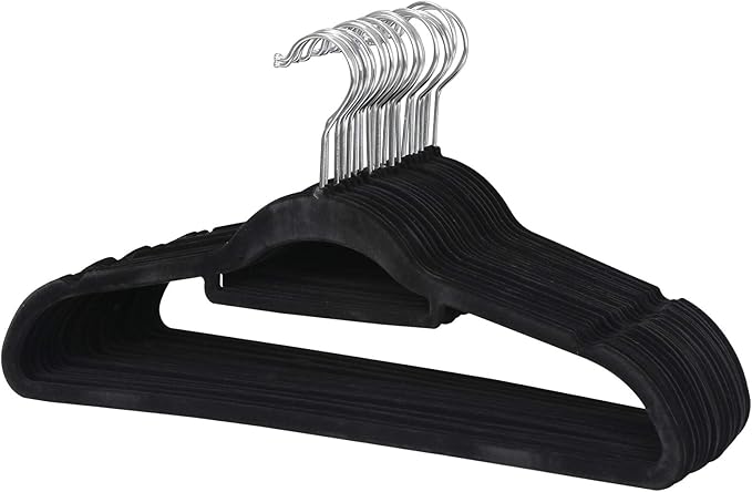 Velvet Hangers 100 Pack, Premium Non-Slip 360° Degree Rotatable Hook, Space Saving Clothes Hanger, Black