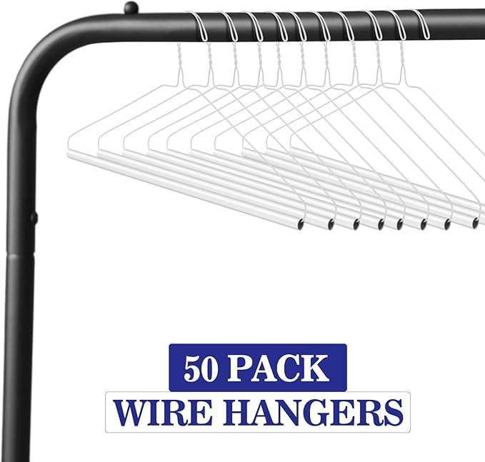 50 Pcs Dry Cleaner Hangers with Tubes - 16" Wire Hangers Bulk for Pants Caped Suit & Strut Home or Dry Cleaners (White)
