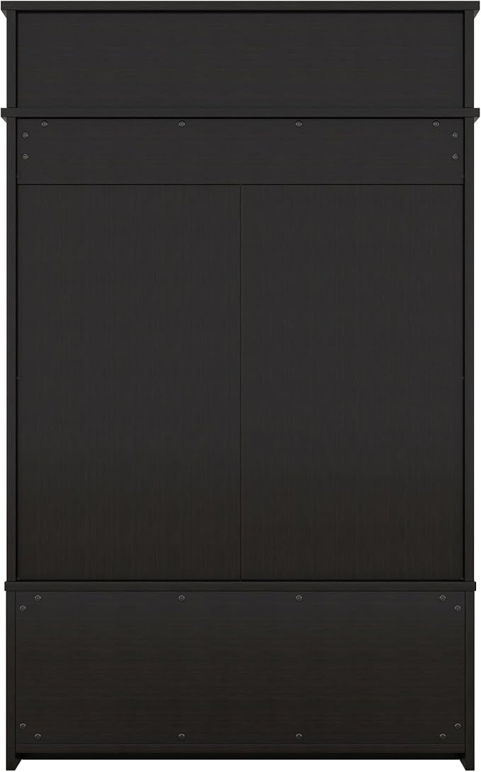 Modern 47'' Wide Hall Tree with Top Shelf and Storage Bench, Hallway Shoe Cabinet with Sliding Doors, Coat Rack with 5 Hanging Hooks for Entryways Hallways (Black-8.18)