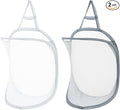 2pcs mesh foldable laundry basket, dirty clothes storage bag basket frame bucket, foldable mesh laundry bathroom wall mounted dirty clothes storage container (gray and white)