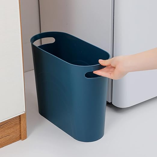 rejomiik Small Trash Can, 3.5 Gallon Slim Garbage Can Plastic Waste Basket with Handles Container Bin for Narrow Spaces Bathroom, Bedroom, Kitchen, Office at Home, Teal Blue