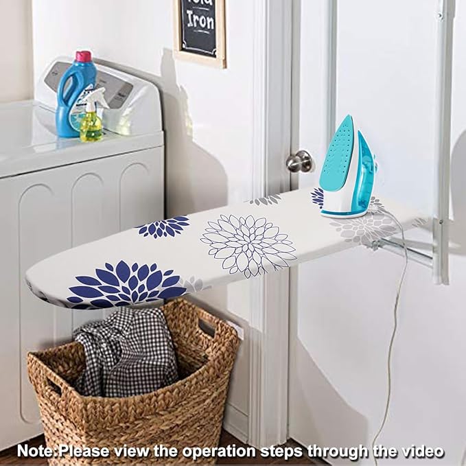 SheeChung 14x42 Inch Over-The-Door Ironing Board Cover and Pad,Cotton Cover with Extra Thick Pad,Resists Scorching and Staining,Fits Door/Standard Ironing Board,Silicone Coating,Dahlia