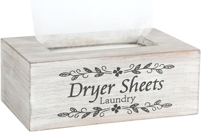Dryer Sheet Holder Farmhouse Laundry Room Decor - Decorations and Organization - Fabric Softener Dispenser -Rustic Laundry Room Addition - Elevate Your Home - 8 x 5 x 3 Inches(Pinewood,White)
