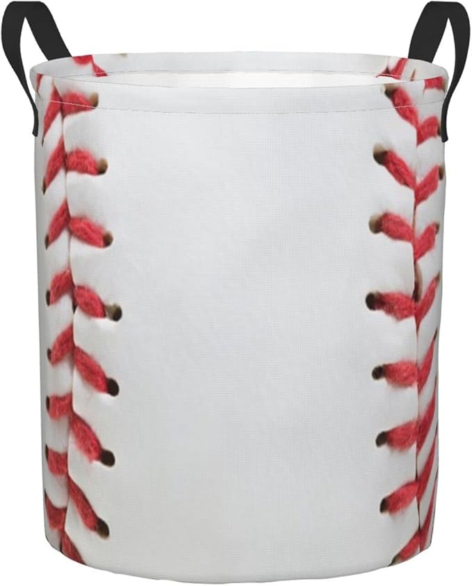 Dujiea Baseball Laundry Basket Round with Handle, Collapsible Foldable Canvas Storage Bin Dirty Clothes Bag for Laundry/Toys Organizer/College Dorm/Nursery/Decor(2 Sizes)