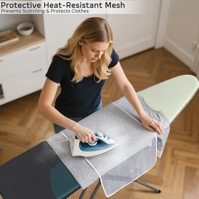 FIOBEE Ironing Board Cover and Pad Extra Thick Iron Board Pad with Heat-Resistant Mesh Padded Iron Board Covers Adjustable Buckle & Elastic Edges for 15x54 Standard Size Ironing Board, Multicolor