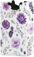 CaTaKu Floral Watercolor Purple Baby Laundry Baskets Collapsible, Large Tall Clothes Hampers for Kids Laundry Room Organizer Foldable Storage Bins with Handles