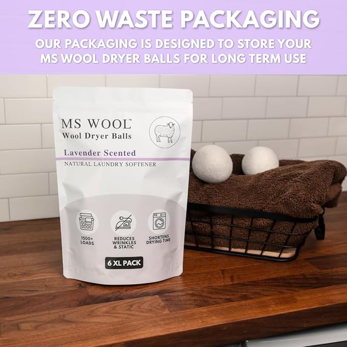 Lavender Scented Wool Dryer Balls – 6 XL Pack – Natural Fabric Softener, Reusable, Reduces Static, Reduces Wrinkles & Shortens Drying Time, Made W/Essential Oil, 100% Pure Wool