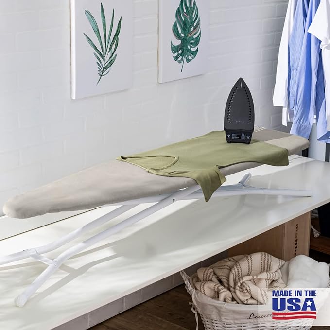 Full Size Ironing Board Made in USA – Space Gray by Seymour Home Products 4 Heavy-Duty Steel Legs Perforated Top for Steam Includes Cover & Pad Sturdy, Foldable Iron Board for Home & Laundry
