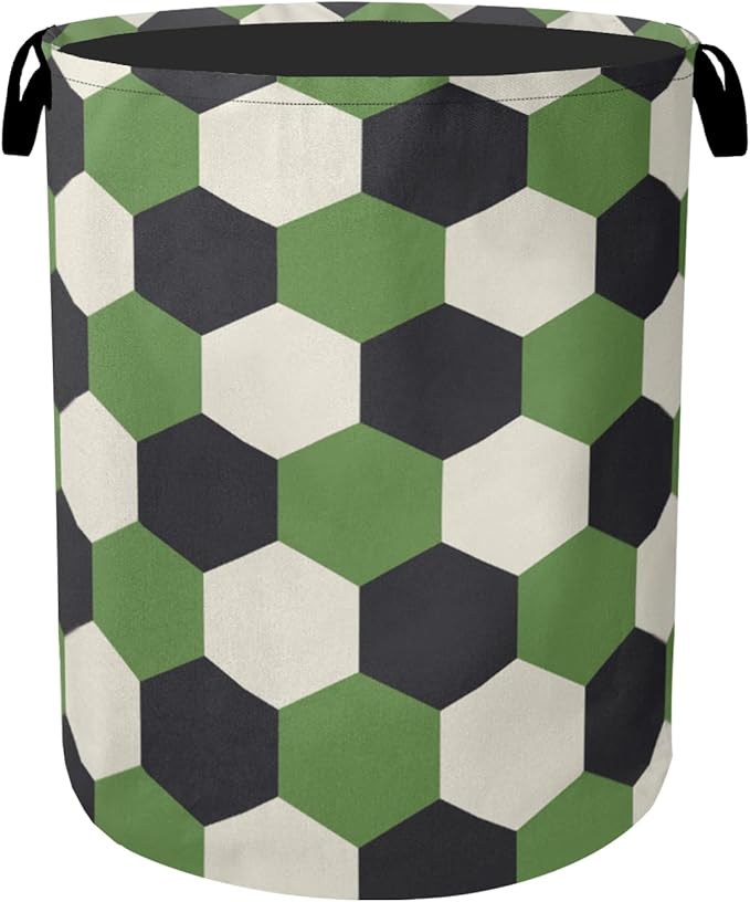 Soccer Large Clothes Hamper Bag - Laundry Basket with Handles, Space Saving Foldable Design for Nursery
