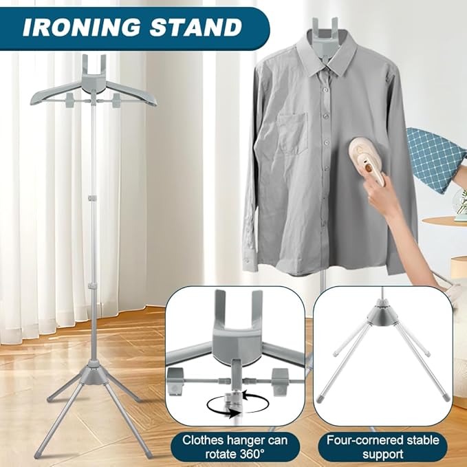 Garment Steamer Hanger, Steamer Stand with Ironing Glove & Lint Remover, Adjustable Handheld Clothes Steamers Rack for Home
