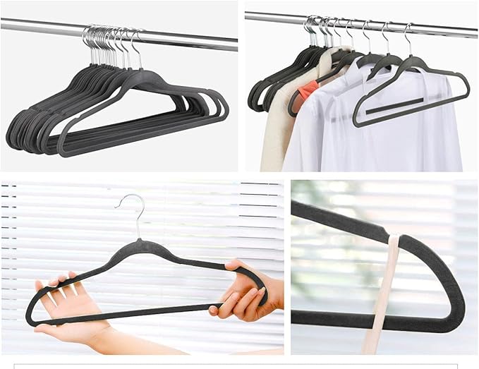 Yaheetech 100 Pack Non Slip Velvet Hangers Heavy Duty Flocked Coat Suit Hangers Space Saving Clothes Racks with 360° Swivel Hook, Gray
