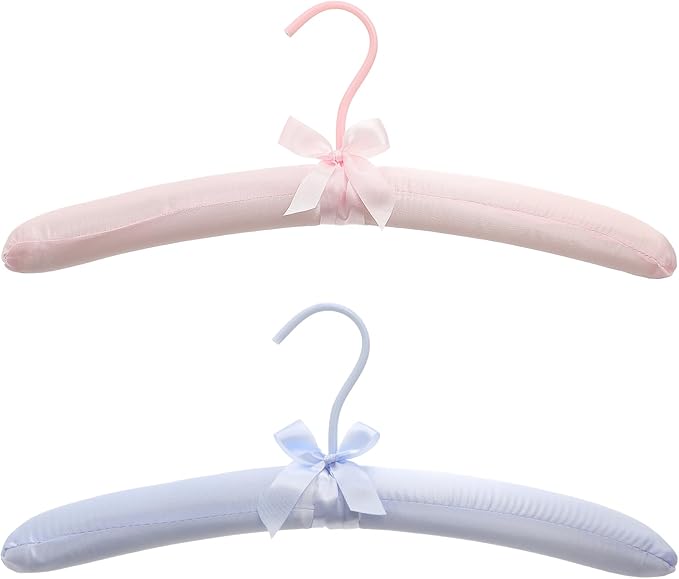 2 Pack 15 Inch Satin Padded Hangers Bride Groom Hangers for Wedding Dress Suit No Shoulder Bump Wedding Party Supplies (Pink and Blue)