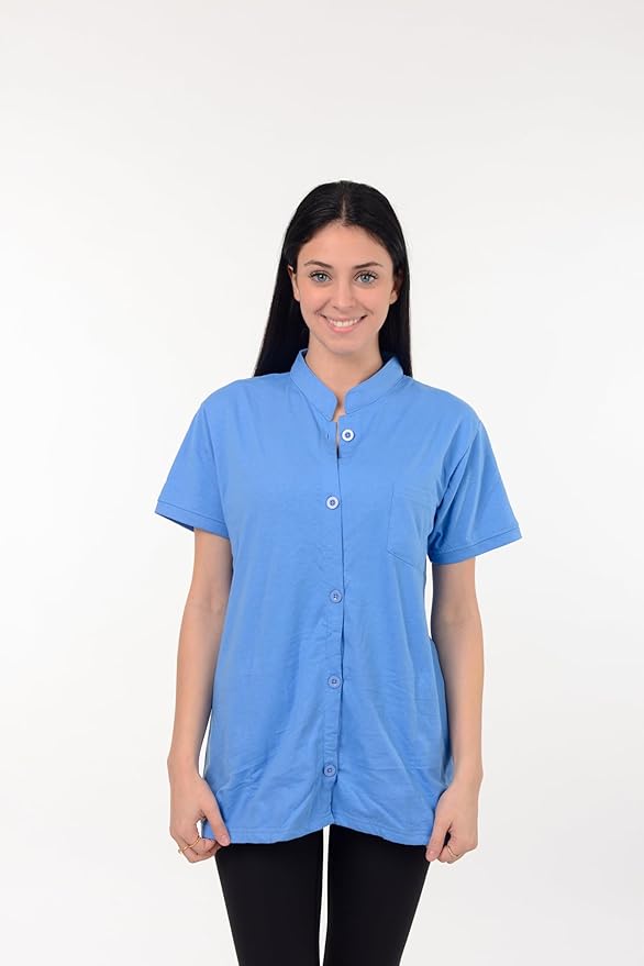 USBD Post Mastectomy Shirt with Drain Pockets Band Collar Post Op Recovery Tops