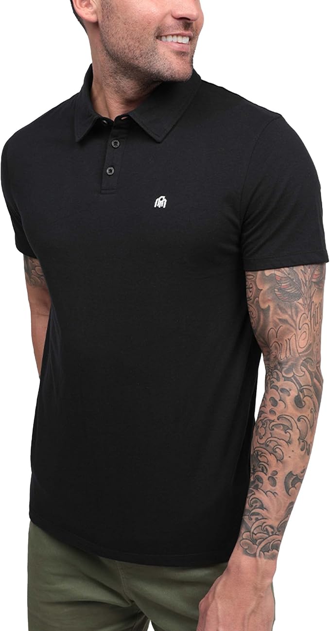 INTO THE AM Polo Shirts for Men - Slim Fit Short Sleeve Collared Shirt S - 4XL Fitted Collar Polos for Work