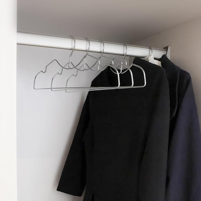 Metal Clothes Hanger, Ultra Slim & Short Neck Hanger,Space Saving Durable Non-Slip Felt Hangers, Closet Organizer (Silver)