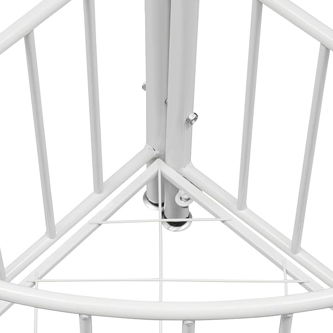 Corner Hall Tree, Corner Coat Rack with Storage Basket, Entryway Clothing Rack for Living Room Bathroom and Clothing Store, 6 Hooks and 2 Partitions, 90-Degree Corner Design (White)