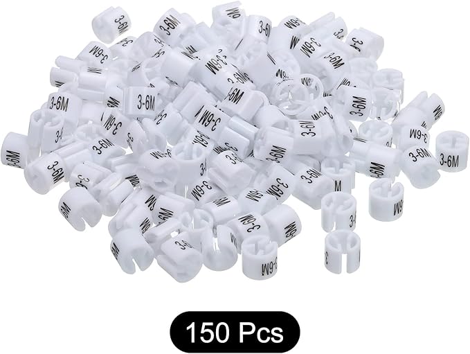 MECCANIXITY Clothes Hanger Marker (3-6M, White) Colored Hanger Sizer Garment Markers Tag, Pack of 150