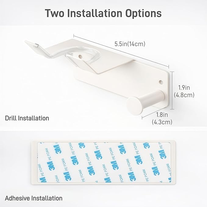 Hair Dryer Holder, Dyson Hair Dryer Holder, Blow Dryer Holder with Cord Hook SUS304 Stainless Steel Wall Mount, Self Adhesive/Screw Space Saving Hairdryer Holder for Bathroom White