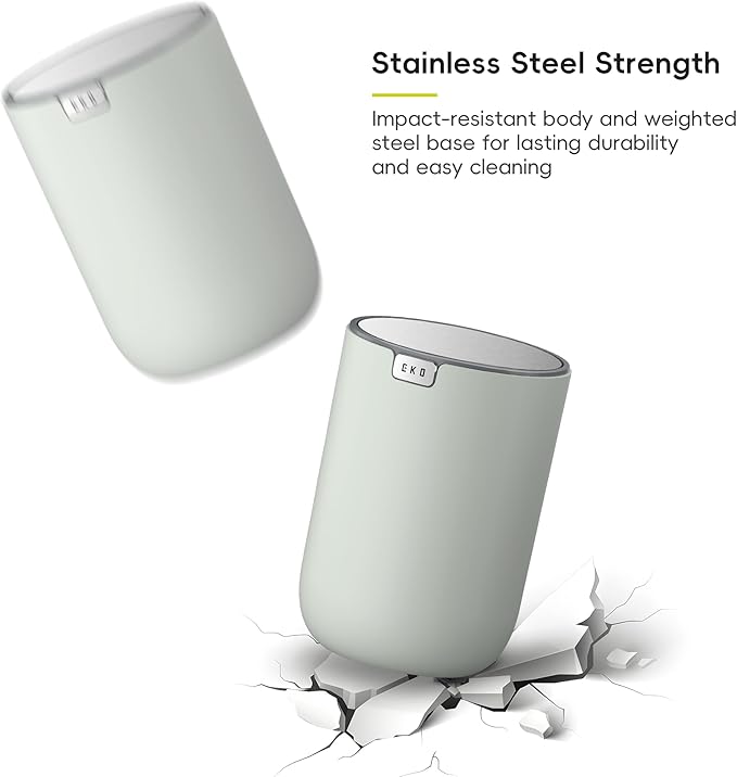 EKO Fandy 0.4 Gal/1.5L Mini Tabletop Trash Bin with Swing-Lid, Desktop Trash Can for Bathroom Countertop, Vanity, Coffee or Office, Small Garbage Bin (Sage)