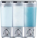 Better Living Clear Choice Shower Dispenser 3 Chamber, Wall Mount Shower Soap Pump Dispenser for Bathroom Hotel Body Wash, No Drill Adhesive, Waterproof Dispenser, 3 x 14.2 oz, Chrome
