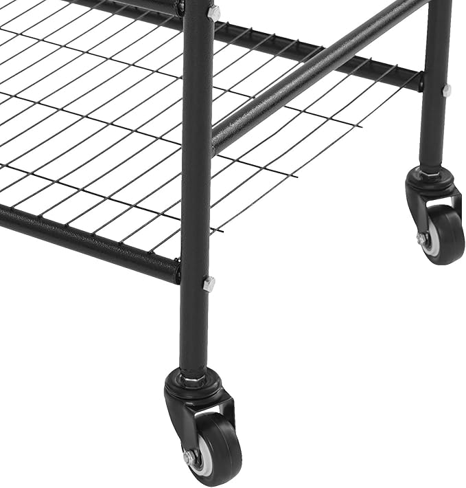 Rolling Laundry Basket on Wheels, 3-Tier Garment Storage Cart, Metal Wire Laundry Hamper Cart for Laundry Room, Bathroom, Bedroom (Black)