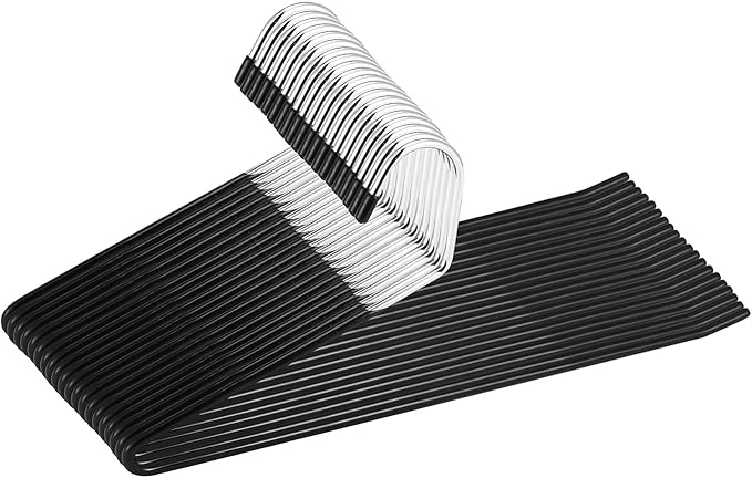 20 Pack Slack Pant Hangers Trousers Jean Hangers, Open Ended Pants Easy Slide Organizers, Chrome and Black Friction