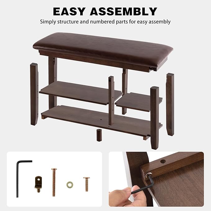 PY HOME & SPORTS Shoe Rack for Entryway 39.4": 2-Tier Shoe Storage Bench, Adjustable/Removable Shelves, Rubberwood Shoe Benches for Hallway, Porch, Bathroom, Brown