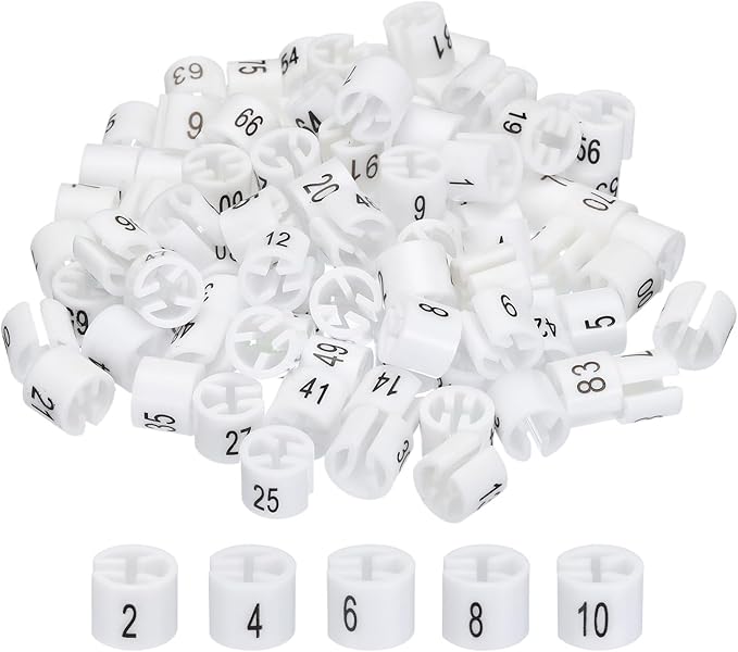 MECCANIXITY Clothes Hanger Marker Colored Hanger Sizer Garment Markers Tag (Number 1-100, White) for Garment Clothing Color Coding, Set of 100