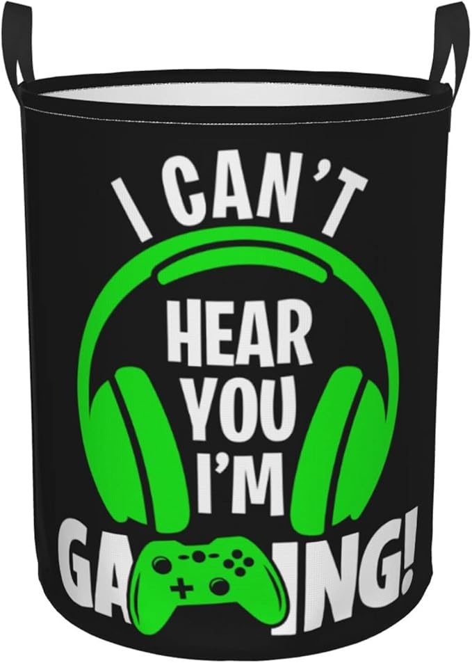 Headphones And Gamepad Round Laundry Hamper Storage Basket Toys Clothes Organizer Bin For Home Bathroom Bedroom Dorm Nursery, 38L
