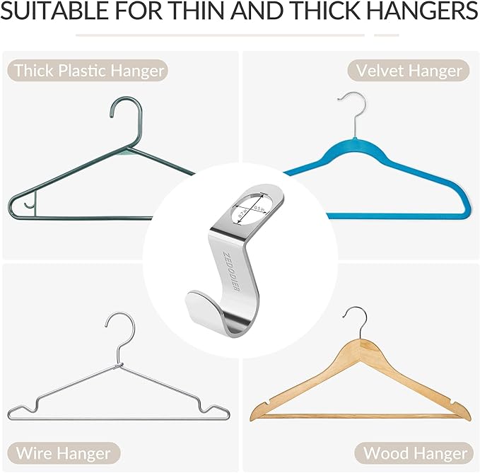 ZEDODIER Metal Clothes Hanger Connector Hooks, 12 Pack Super Sturdy Hanger Extender Hooks, Efficient Closet Space Saver, Easy to Use, Suitable for Heavy Clothing, Fits All Types of Hangers, Silver