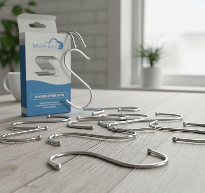 WHITECLOUDZ 30-Pack Silver S Hooks for Hanging Plants, Stainless Steel S hooks for hanging heavy-duty, Closet Hooks for Hangings Clothes, Durable kitchen hooks for hangin Utensils, Pots, Clothes & Bag