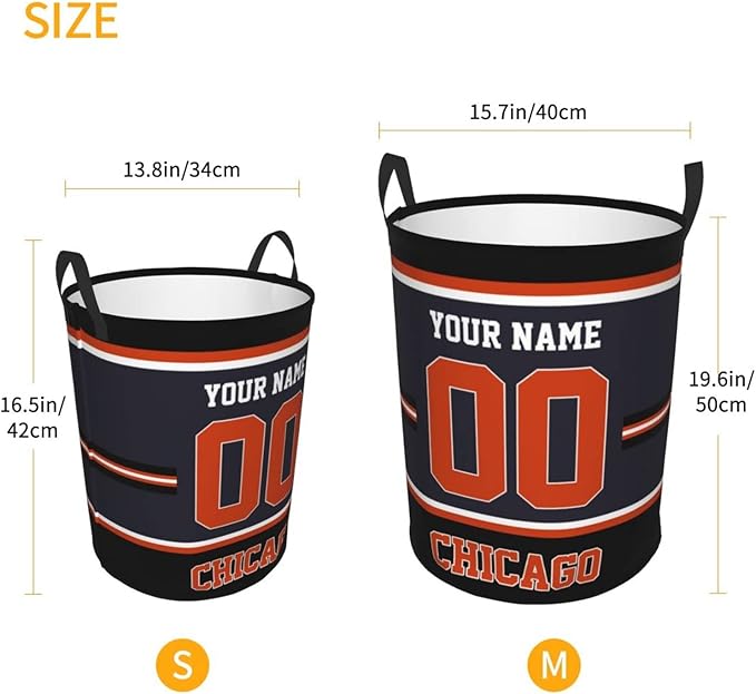 Custom Chicago Laundry Hamper Personalized Laundry Basket Customized Name And Number Collapsible Storage Basket for Bedroom Bathroom Living Room Gifts