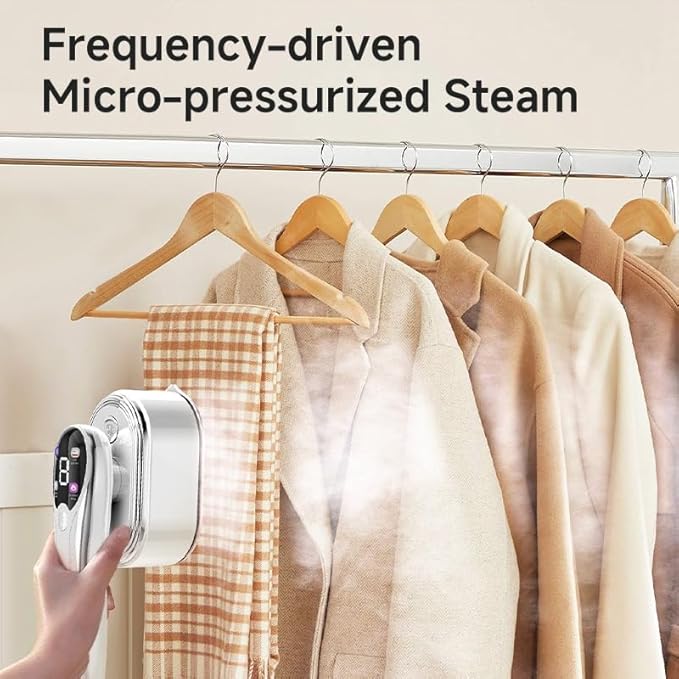 Handheld White Garment Steamer & Iron 2-in-1, Fast 10s Heat-Up Portable Clothes Steamer with LED Display, 4 Smart Modes & Leak-Proof Design – White Travel and Home Wrinkle Remover