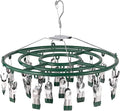 Stainless Steel Coat Sock Drying Rack with 24 Clips, Swivel Hook Windproof Clothes Hanger Rack for Sock Bras Towel Underwear Hat Scarf Gloves Pants Laundry Clothes (Emerald Green Clips)
