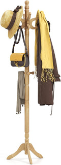 Tangkula Coat Rack Freestanding, Solid Rubber Wood Coat Tree with 11 Hooks and 3 Height Options for Coats, Hats, Bags, Purses, Clothes, Hanger Stand for Entryway Hallway Bedroom Office (Natural)
