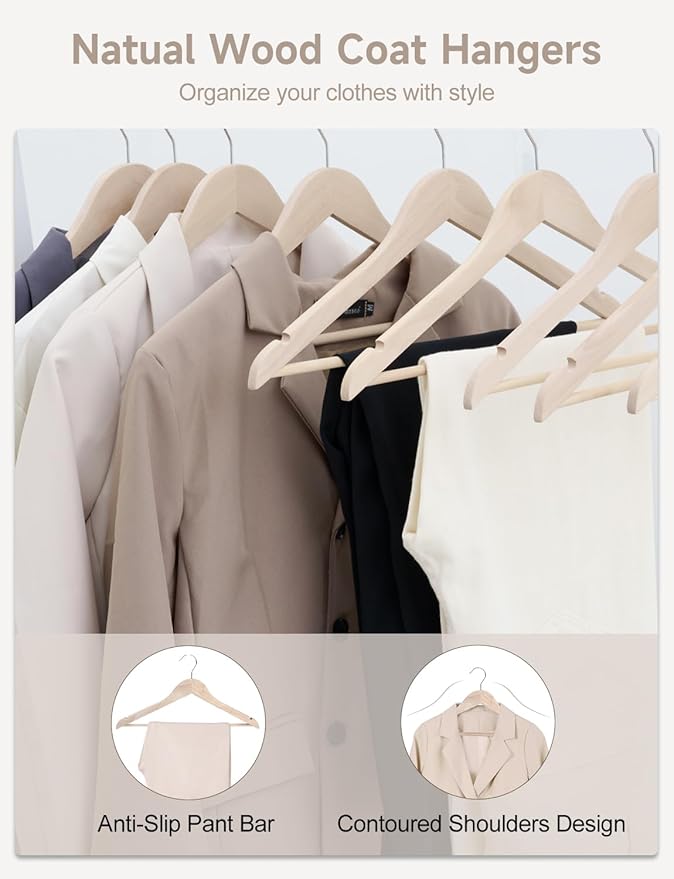 StorageWorks Clothes Hanger 20 Pack, Wooden Coat Hangers for Shirts, Jackets, Pants, Suits, Sweaters, Lotus Wood
