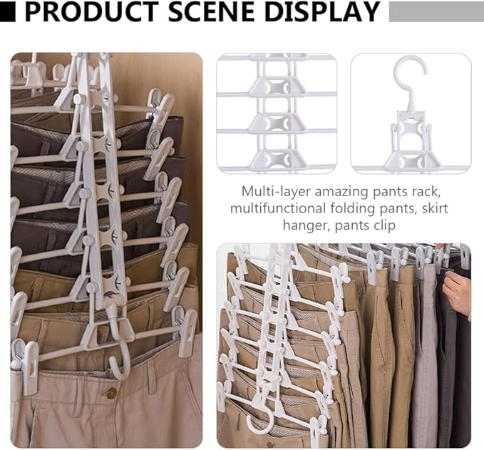 DOITOOL 1Pc Multilayers Pants Hanger Multi-Function Folding Clothes Rack for Skirts and Trousers Clip Design Ergonomic and Fall-Resistant for Wardrobe Organization