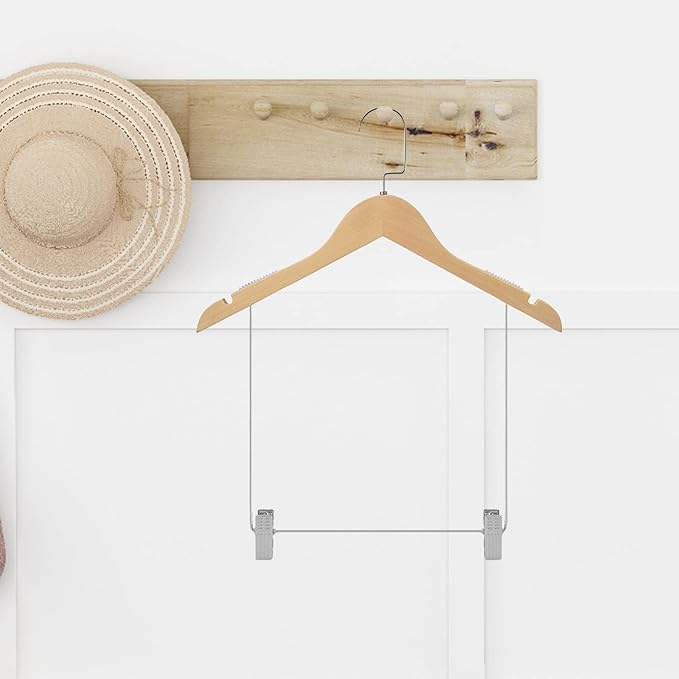 Premium Wooden Hangers for Suits and Pants with Adjustable Clips, for Man Clothes