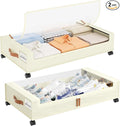 Yecaye Under Bed Storage with Wheels, 2 Pack Under the Bed Storage Containers with Lids & Label, XXL 60L Rolling Underbed Storage Drawers for Clothes, Blankets, Shoes, Beige