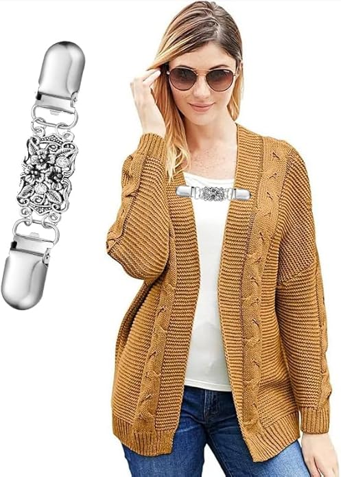 Vintage Sweater Clips Shawl Dresses Shirt Clips Retro Cardigan Collar Chain Clips Brooch Pins for Women