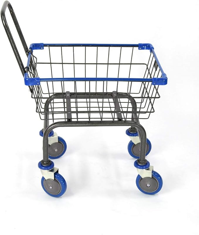 U Handle Grocery & Laundry CART 1.5 Bushel (Gunpowder Metal) Red, Blue Trim (Blue)