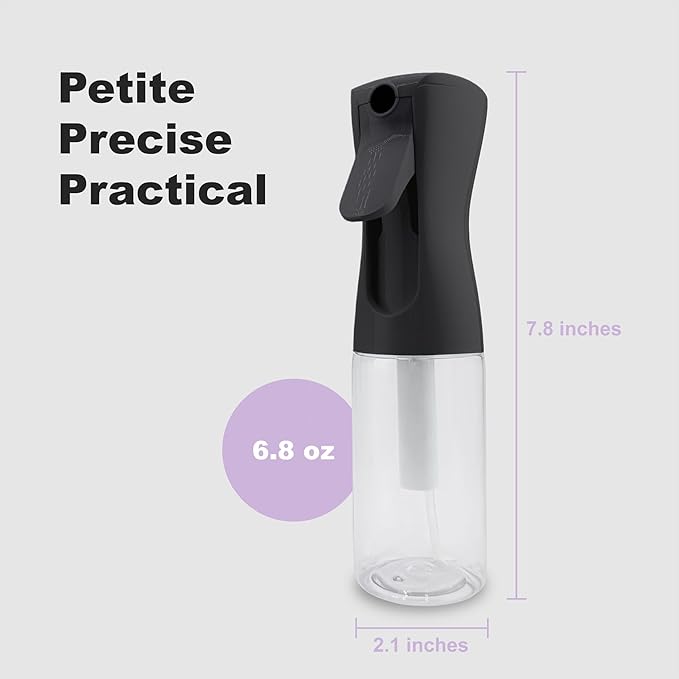 2 Pack Spray Bottles for Hair - Continuous Water Mister Spray Bottles with Ultra Fine Mist Spray for Hairstyling, Barbers, Salons, Skin Care, Cleaning, Plants, Pets (Ebony, 6.8 oz)
