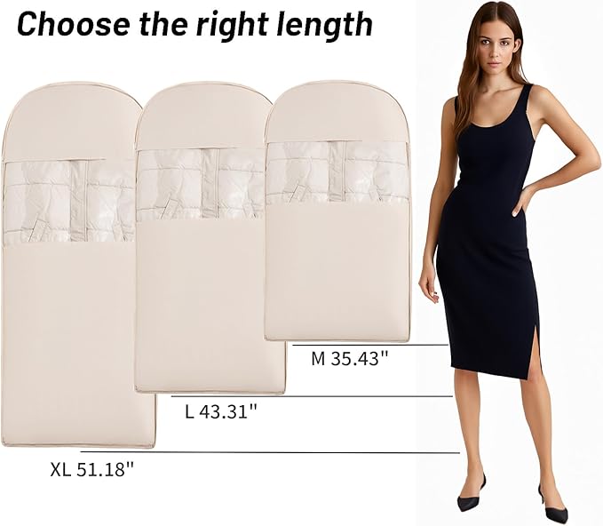Space Saving Hanging Compression Garment Bag with Zipper for Closet Storage, Hanging Clothes Storage Bag, Garment Covers for Coats and Down Jackets, Beige, M