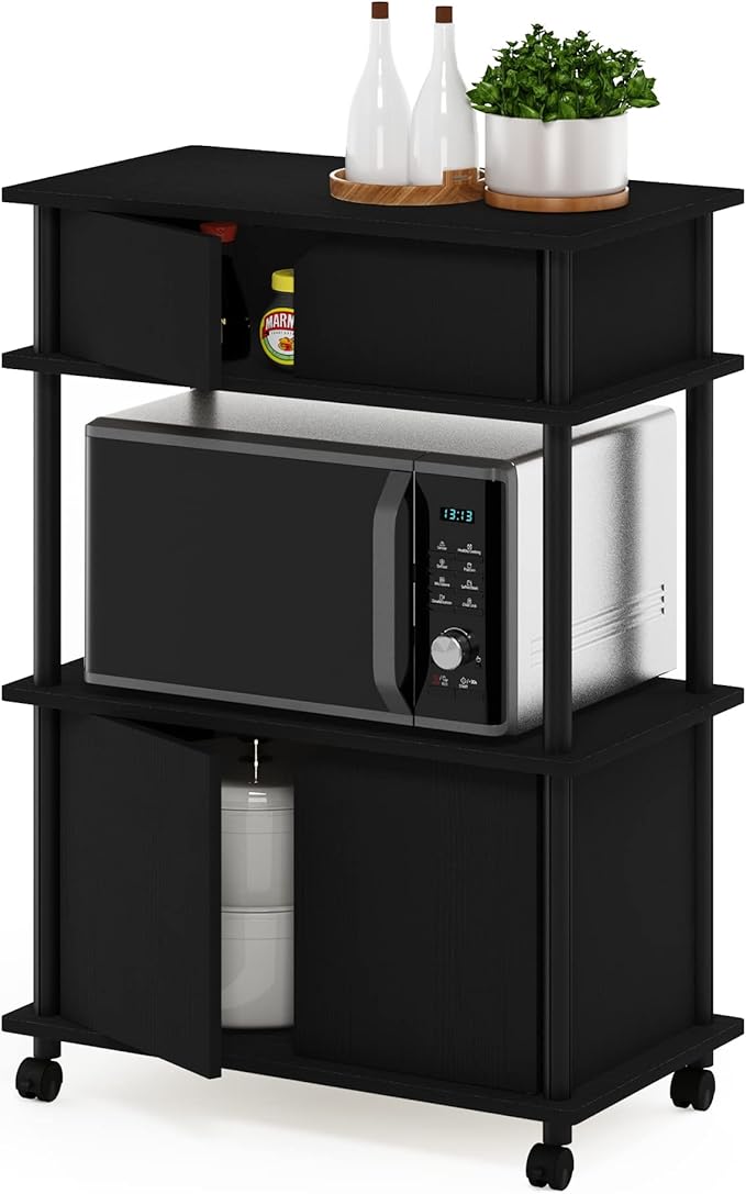 Furinno Turn-N-Tube Kitchen Storage Cart with Cabinet with Lockable Wheels, Americano/Black