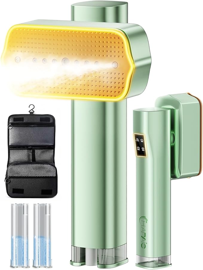HAPAIS 2-in-1 Clothes Steamer handheld,Travel Steamer Clothing.Support flat ironing and hanging ironing,Green
