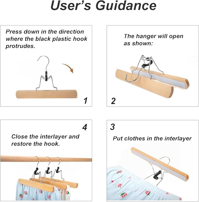 Wooden Skirt Hanger Wood Skirt Clip Non Slip 3 Pack Clothe Hanger Pant Hanger-Brown